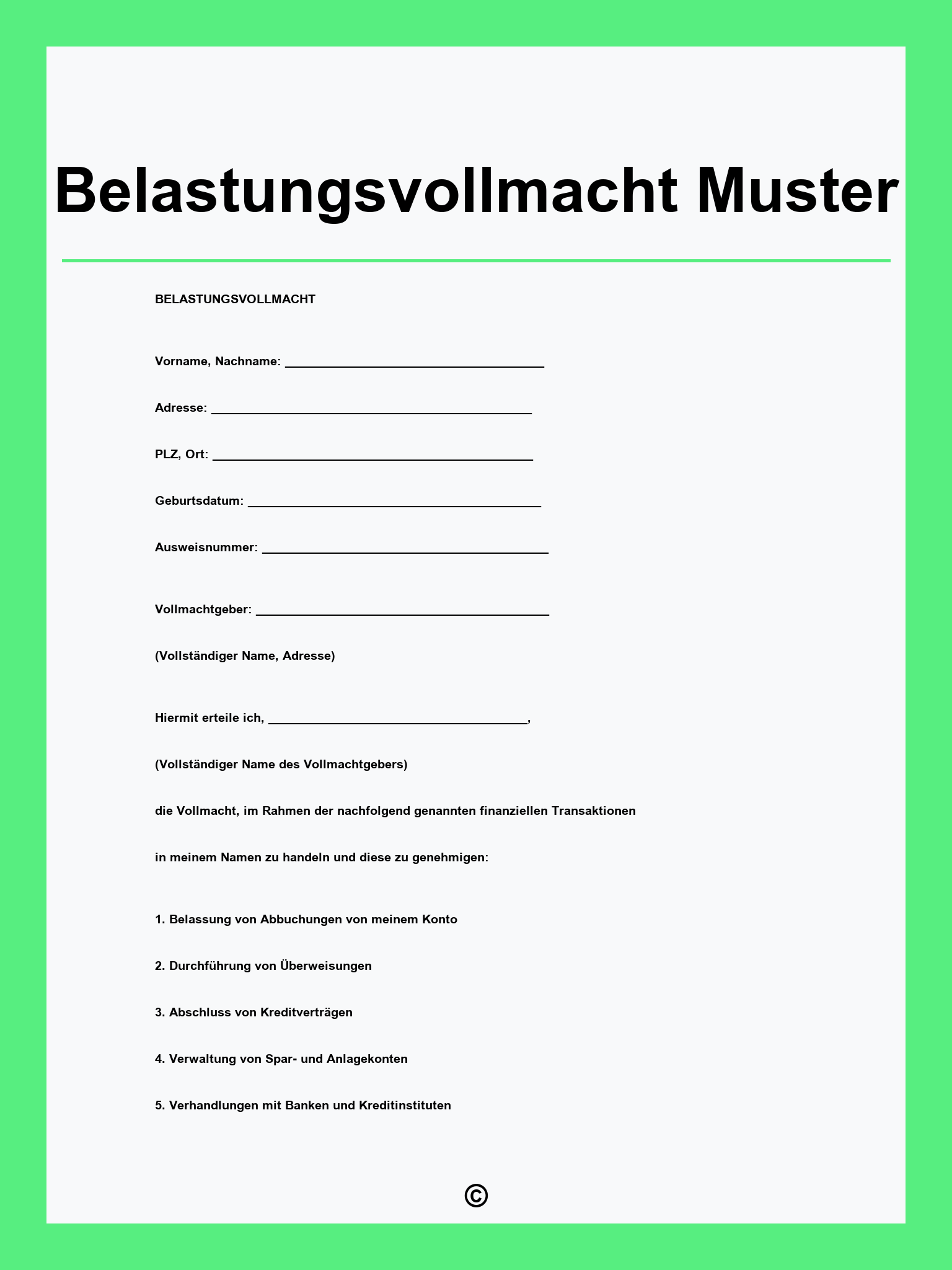 Belastungsvollmacht Muster