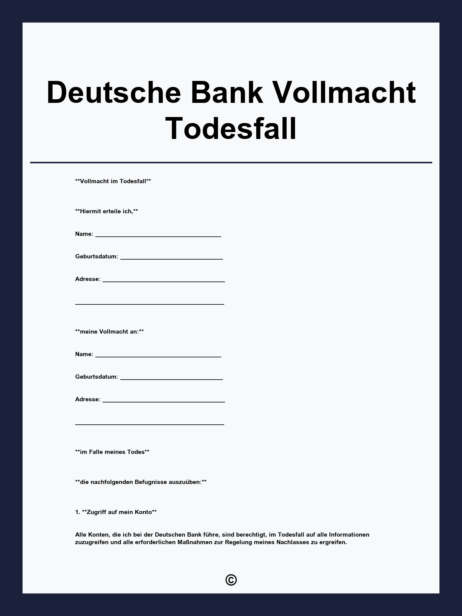 Deutsche Bank Vollmacht Todesfall