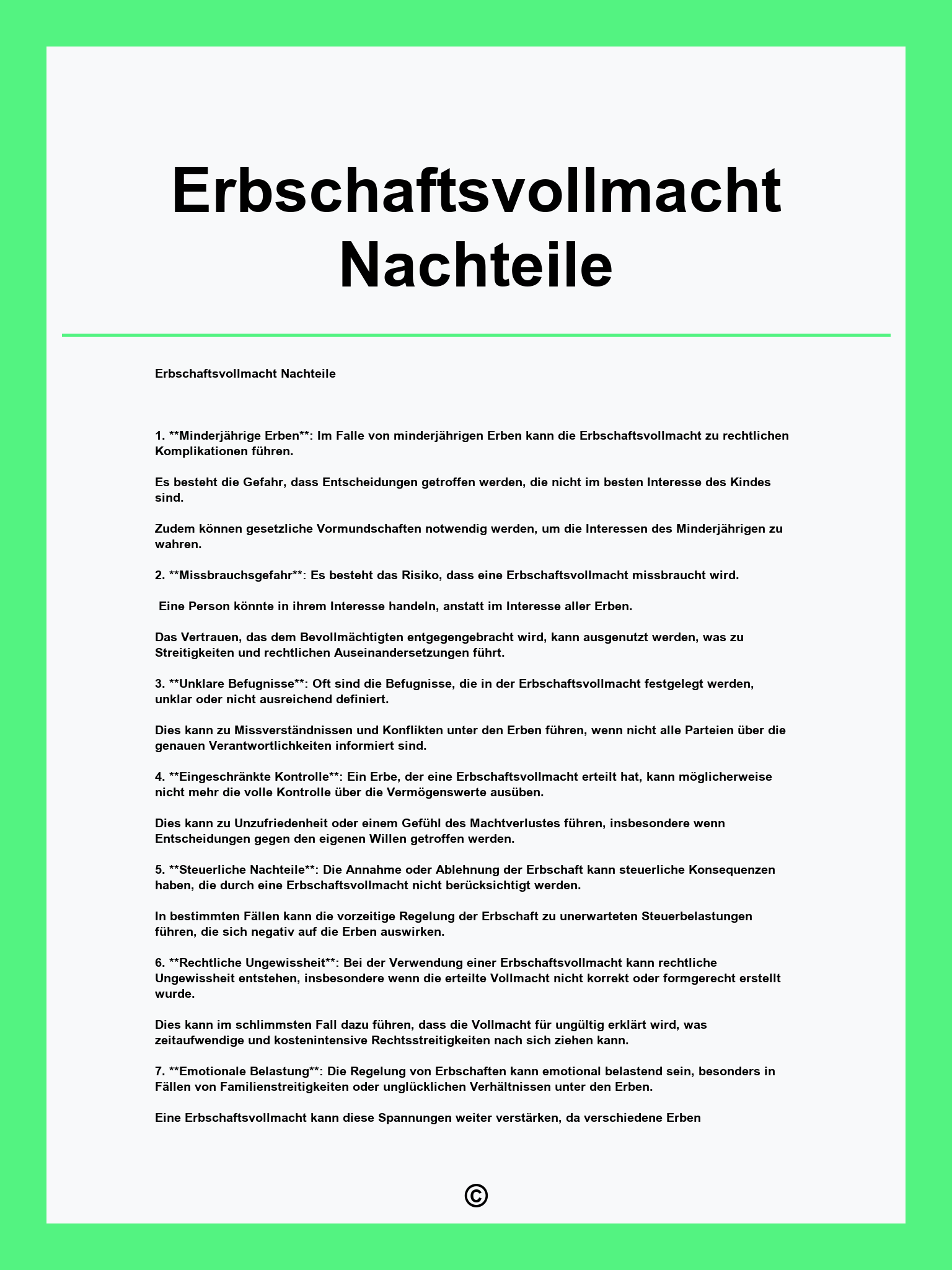Erbschaftsvollmacht Nachteile