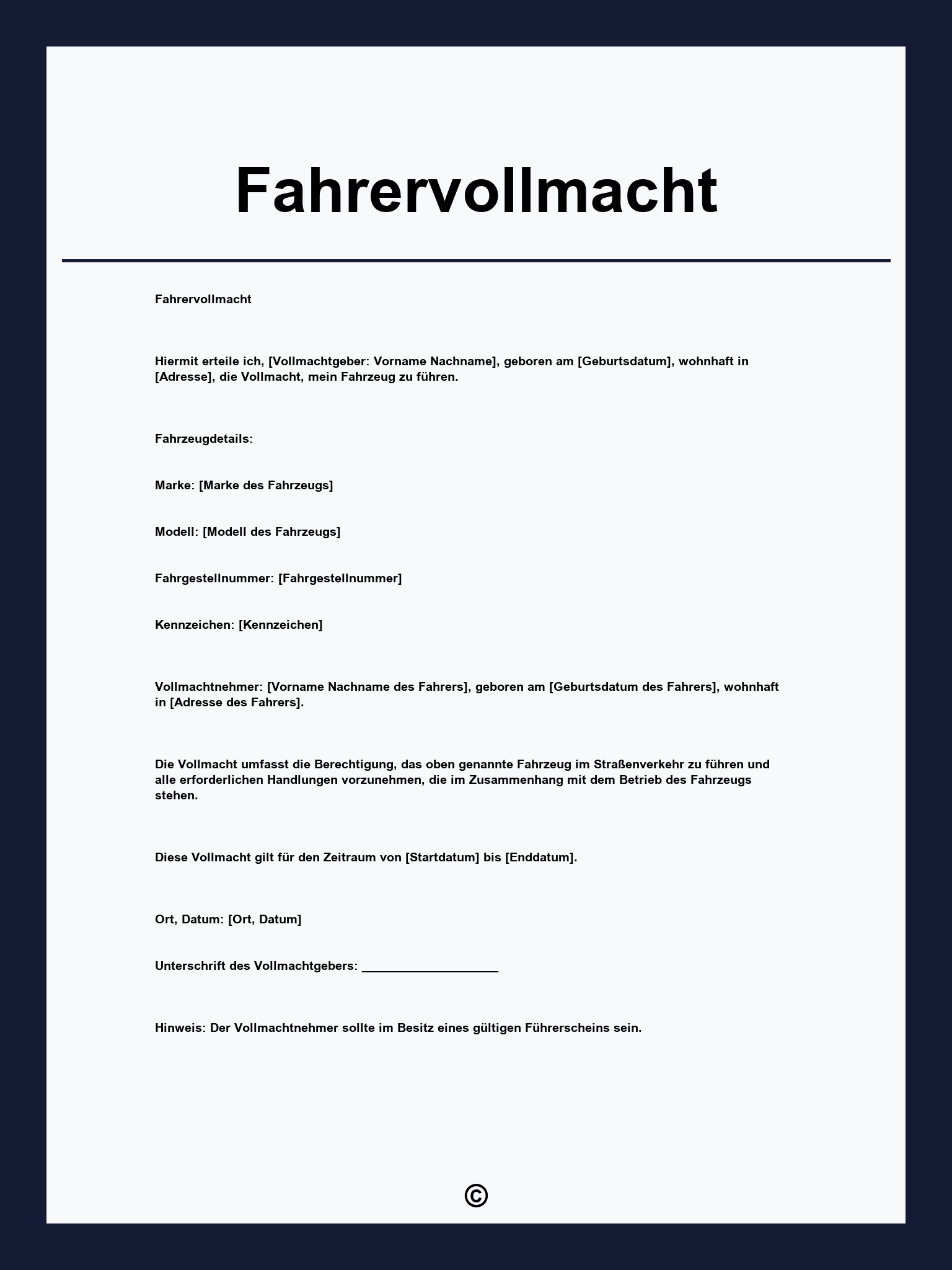 Fahrervollmacht