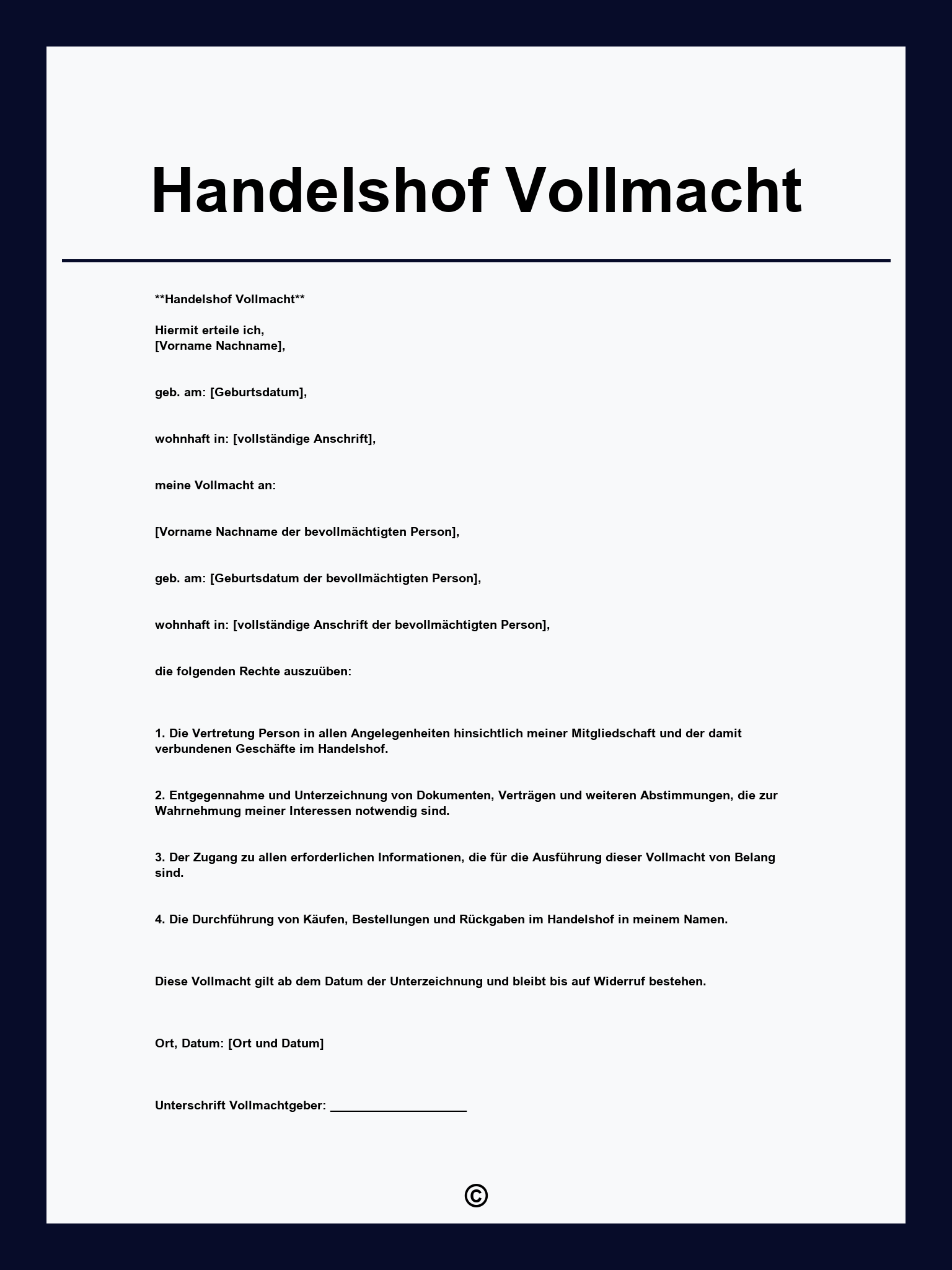 Handelshof Vollmacht