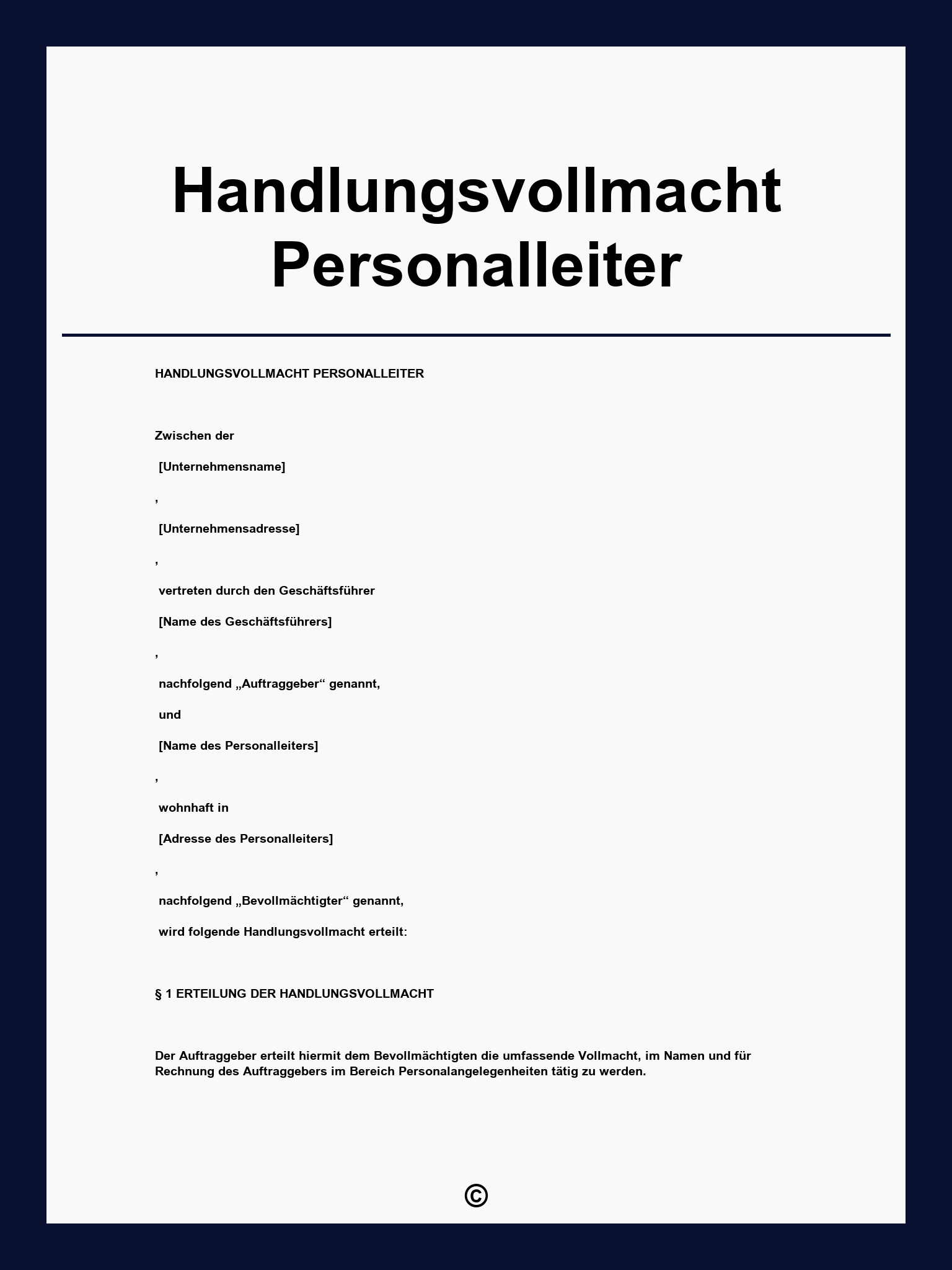 Handlungsvollmacht Personalleiter