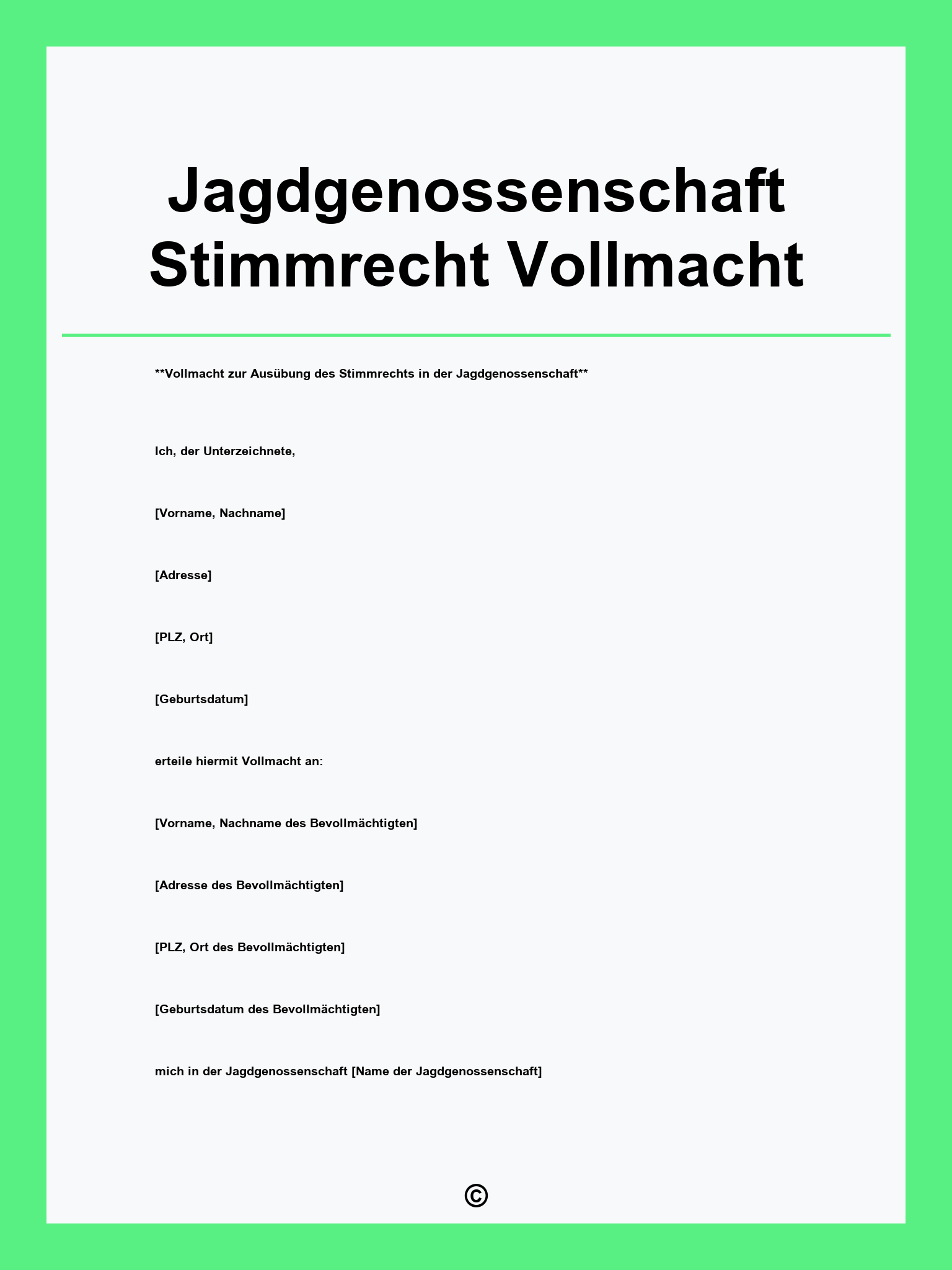 Jagdgenossenschaft Stimmrecht Vollmacht