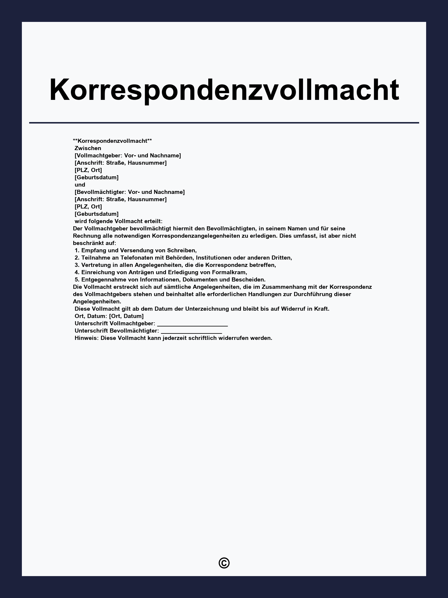 Korrespondenzvollmacht