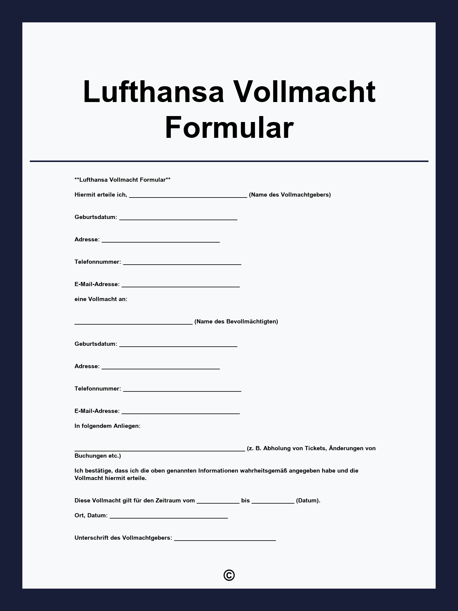 Lufthansa Vollmacht Formular