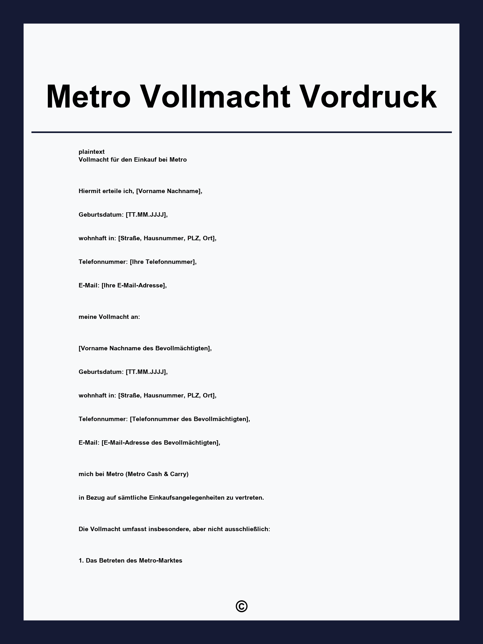 Metro Vollmacht Vordruck