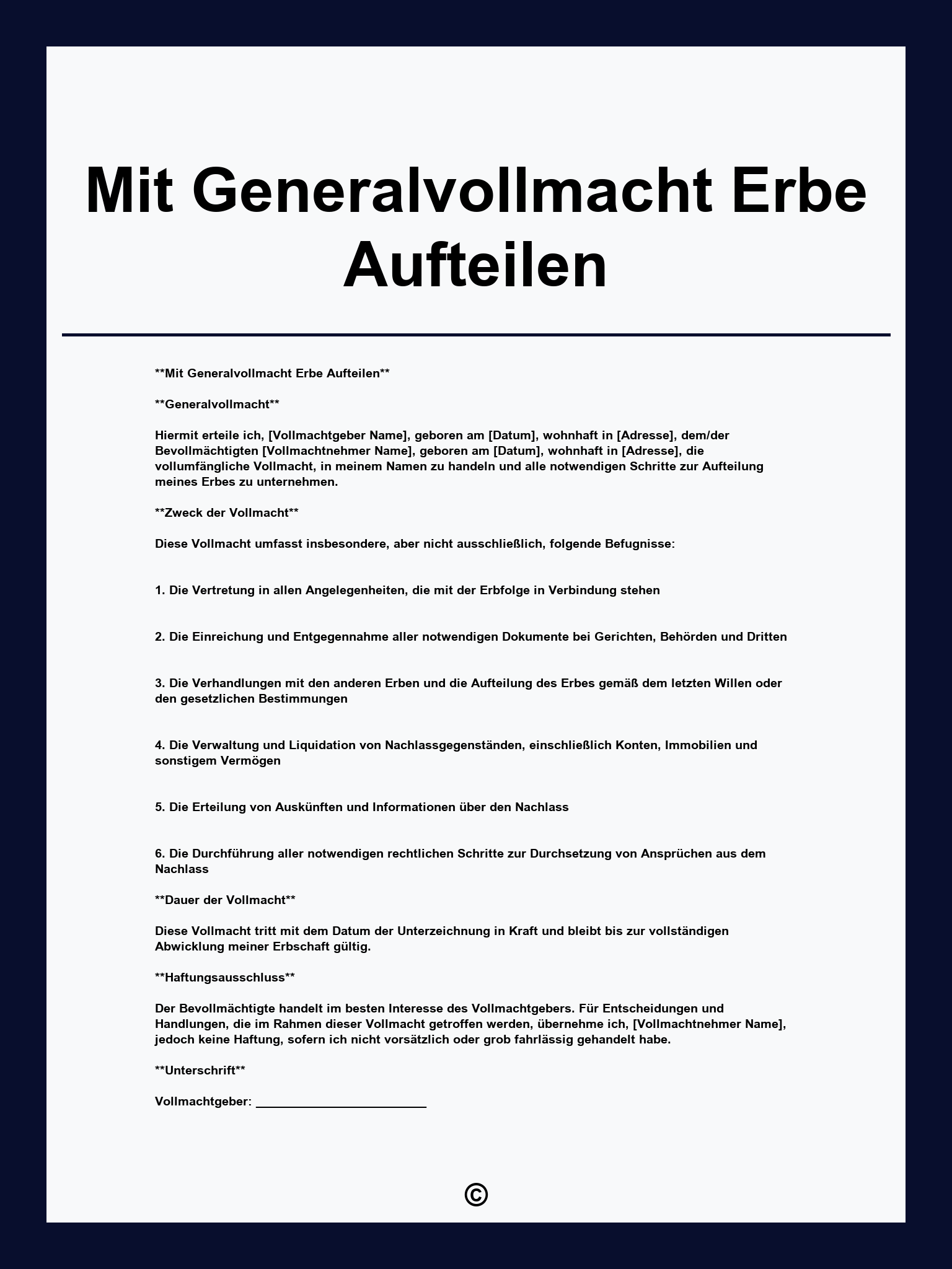 Mit Generalvollmacht Erbe Aufteilen