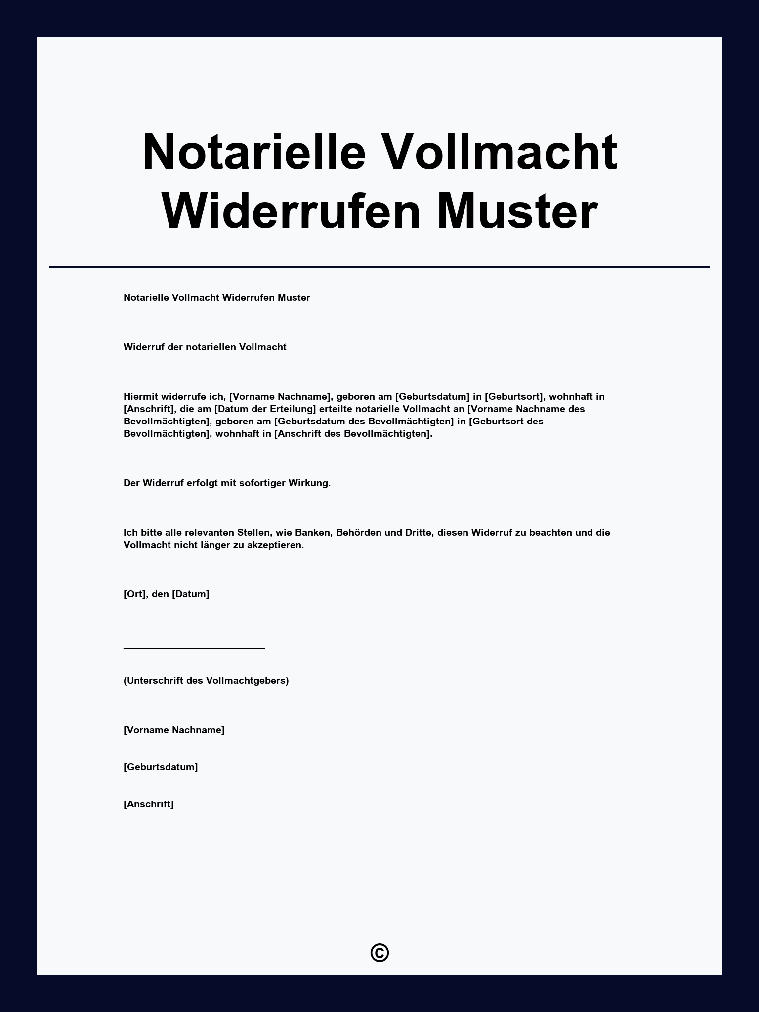 Notarielle Vollmacht Widerrufen Muster