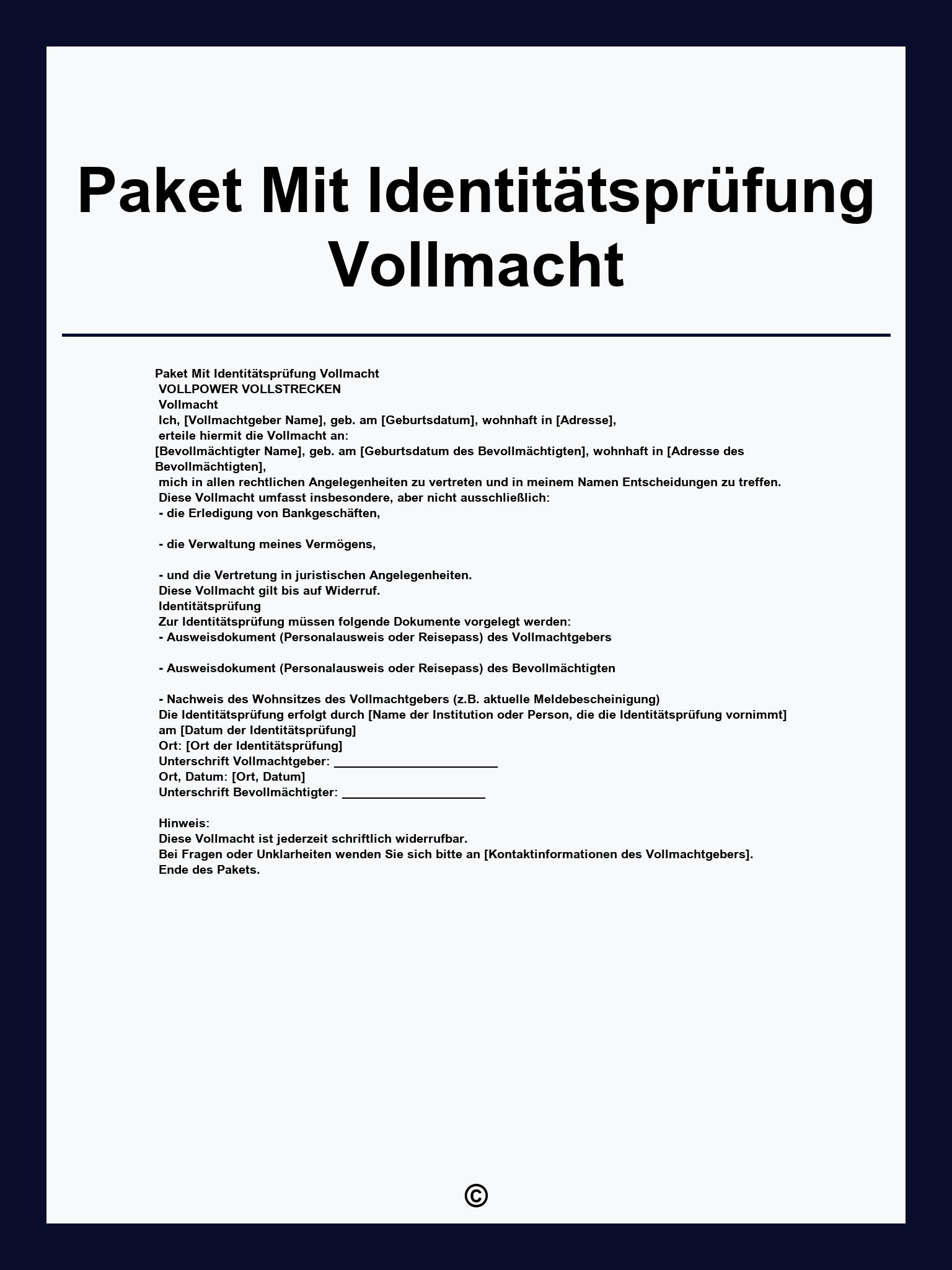 Paket Mit Identitätsprüfung Vollmacht