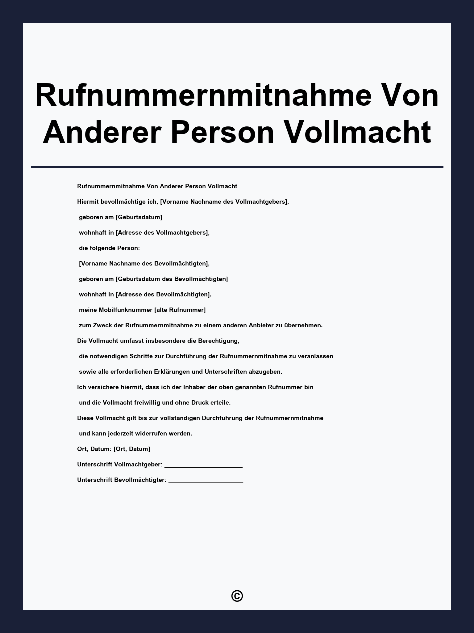 Rufnummernmitnahme Von Anderer Person Vollmacht
