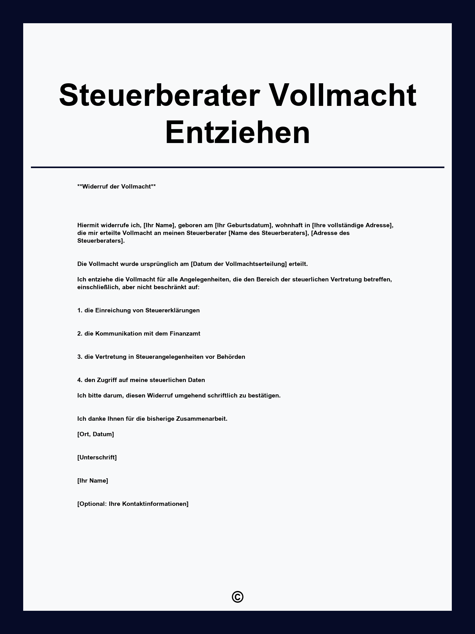 Steuerberater Vollmacht Entziehen