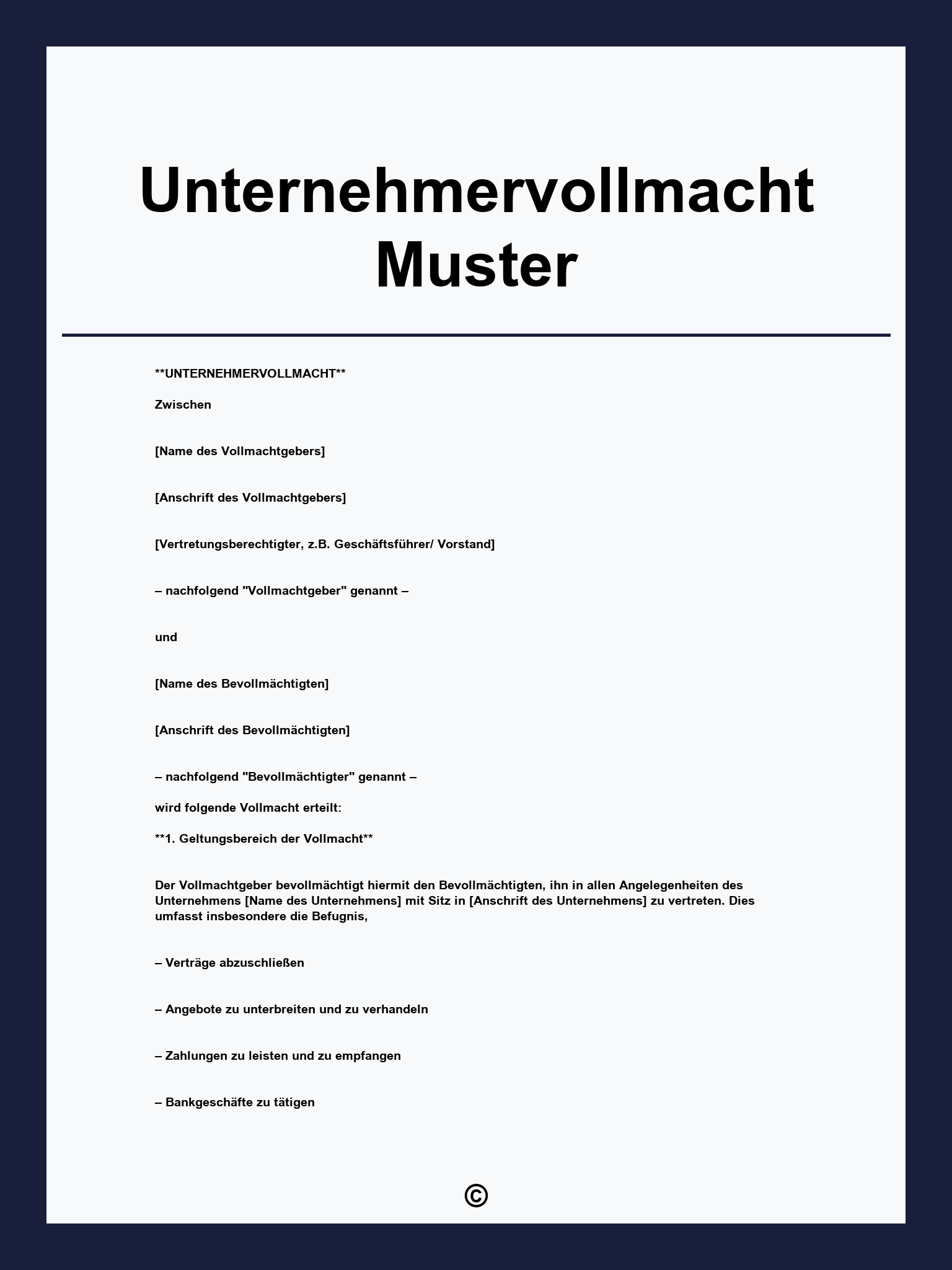 Unternehmervollmacht Muster