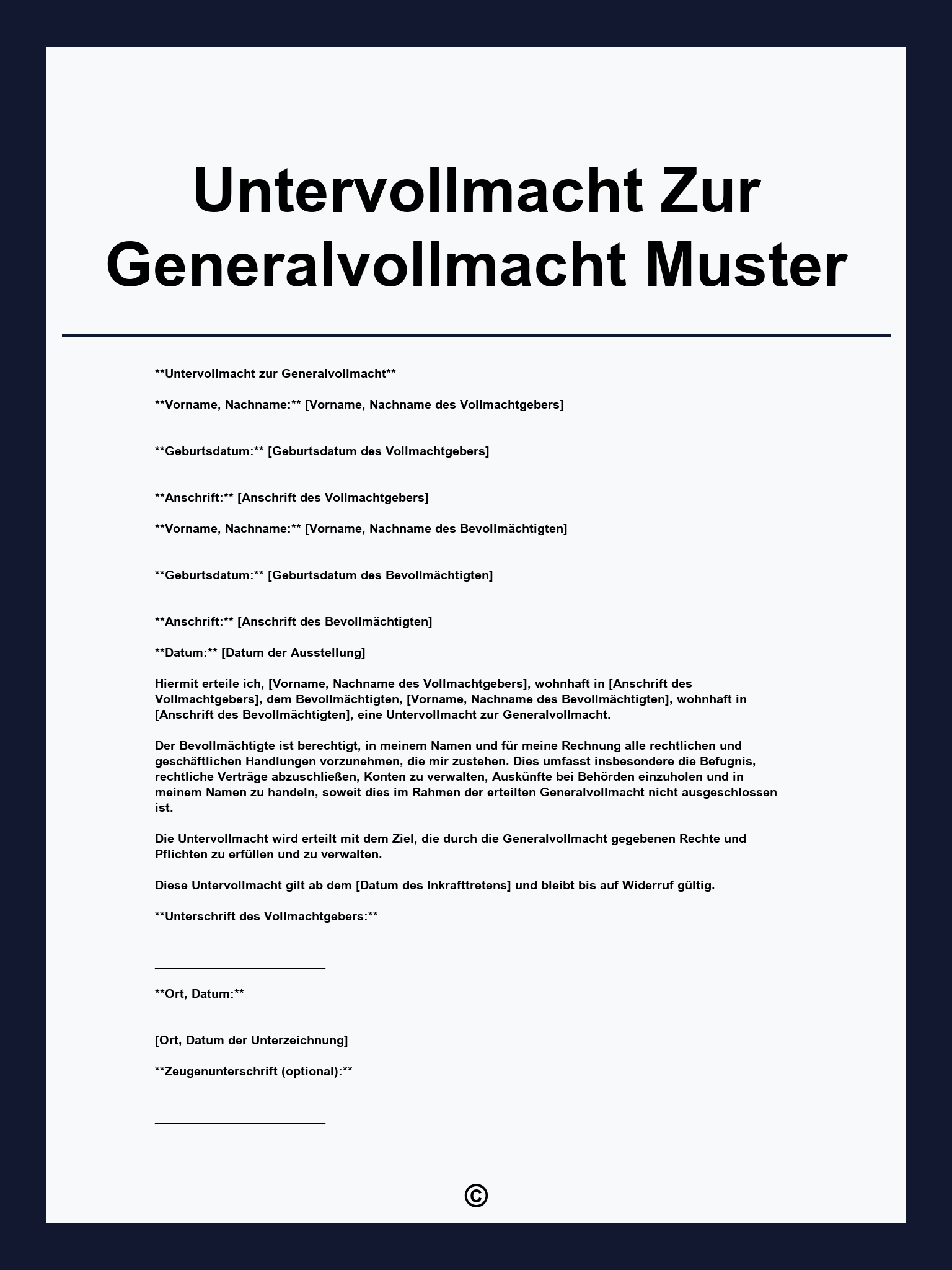 Untervollmacht Zur Generalvollmacht Muster
