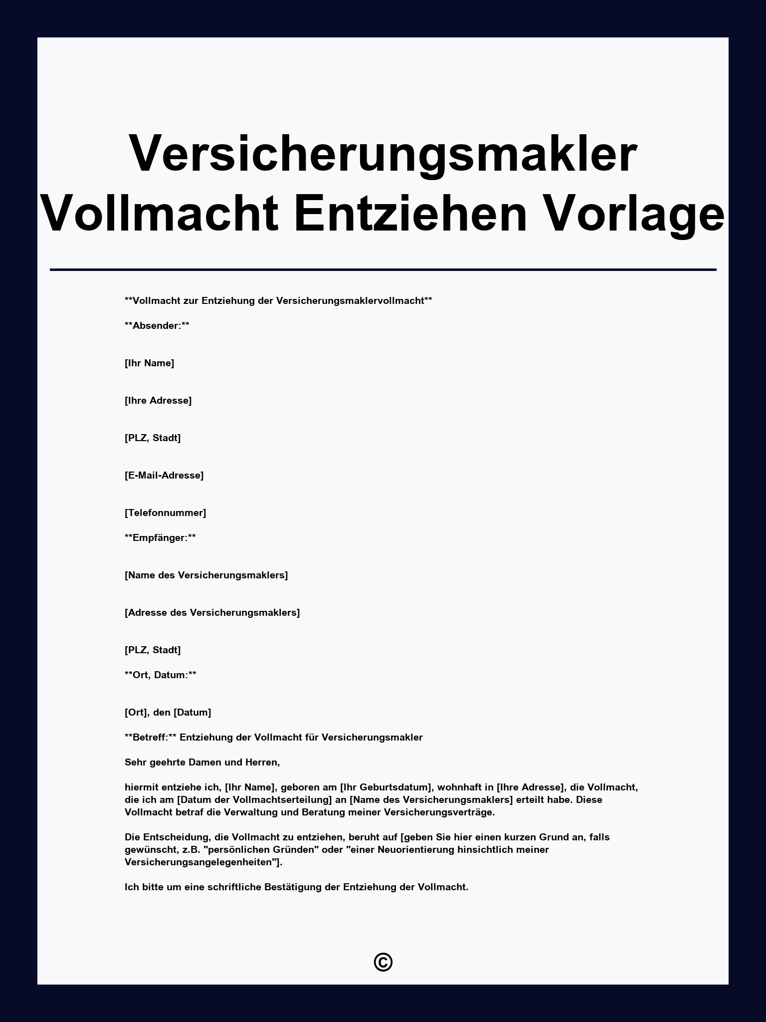 Versicherungsmakler Vollmacht Entziehen Vorlage