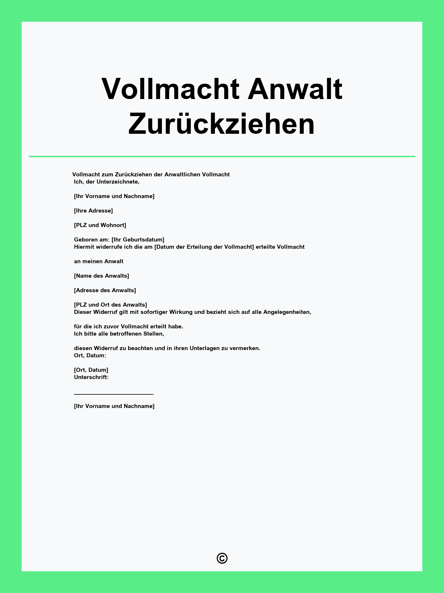 Vollmacht Anwalt Zurückziehen