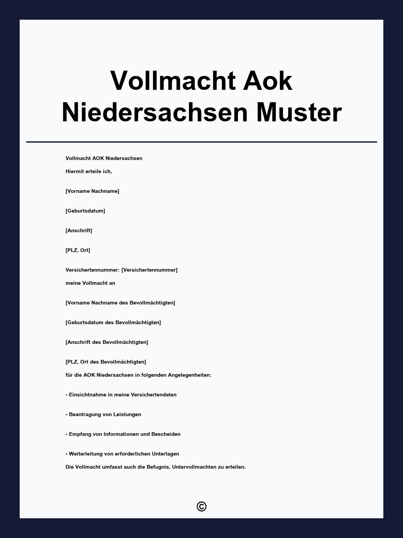 Vollmacht Aok Niedersachsen Muster