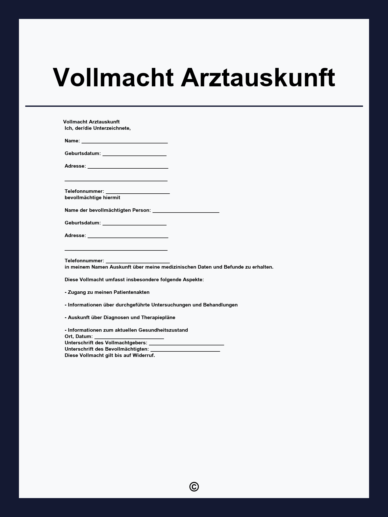 Vollmacht Arztauskunft