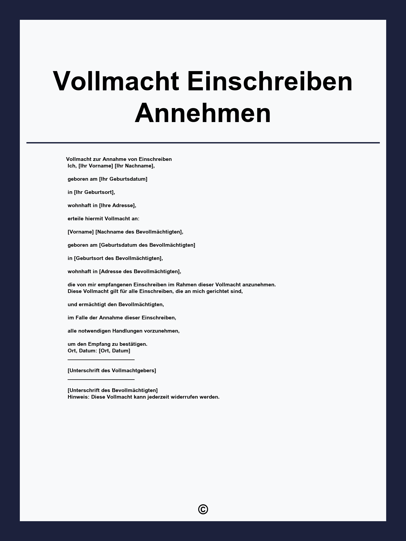 Vollmacht Einschreiben Annehmen