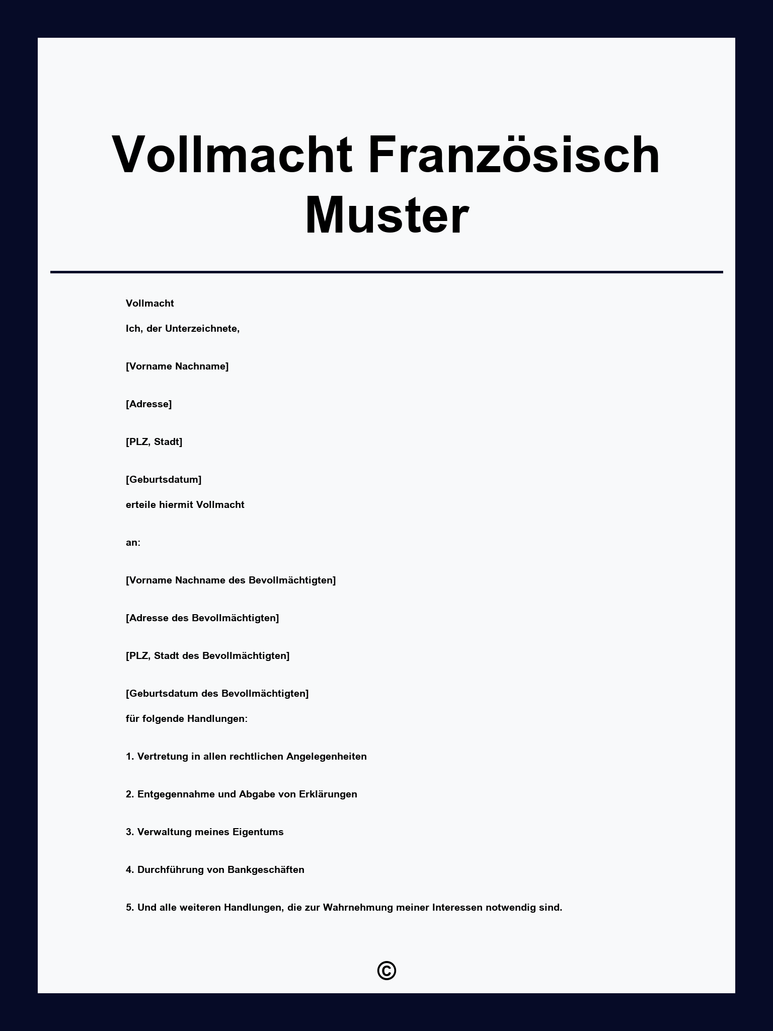 Vollmacht Französisch Muster