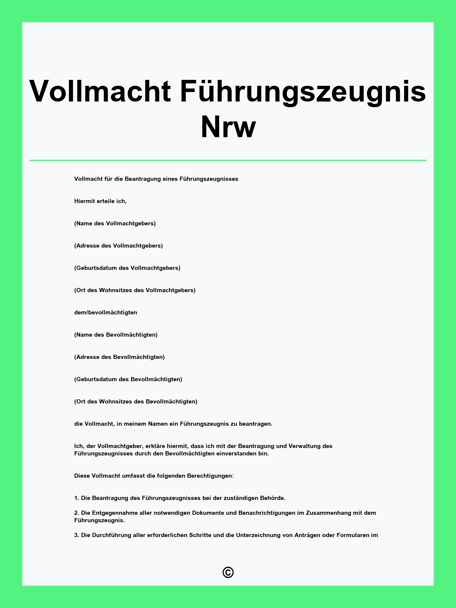 Vollmacht Führungszeugnis Nrw