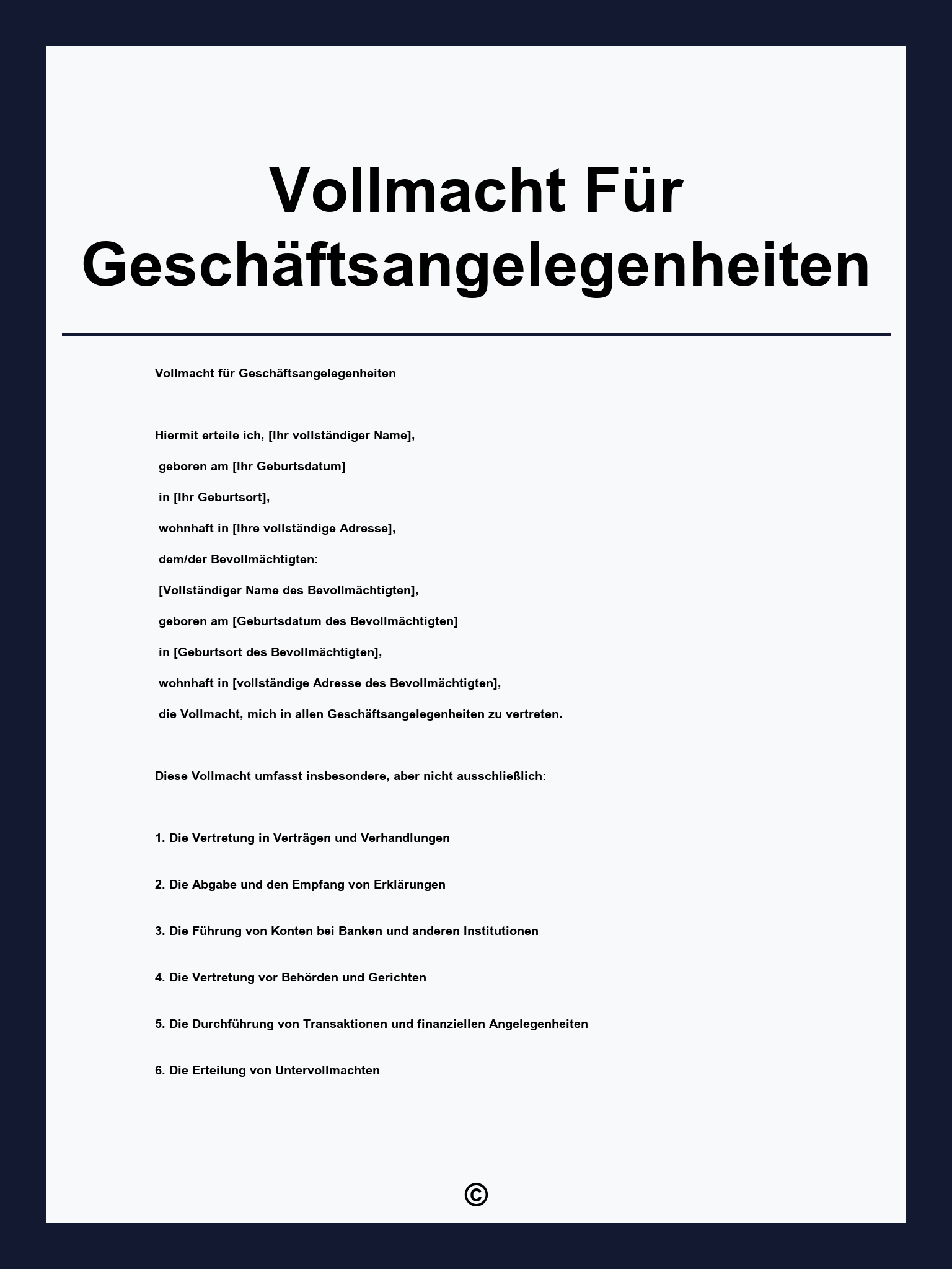 Vollmacht Für Geschäftsangelegenheiten