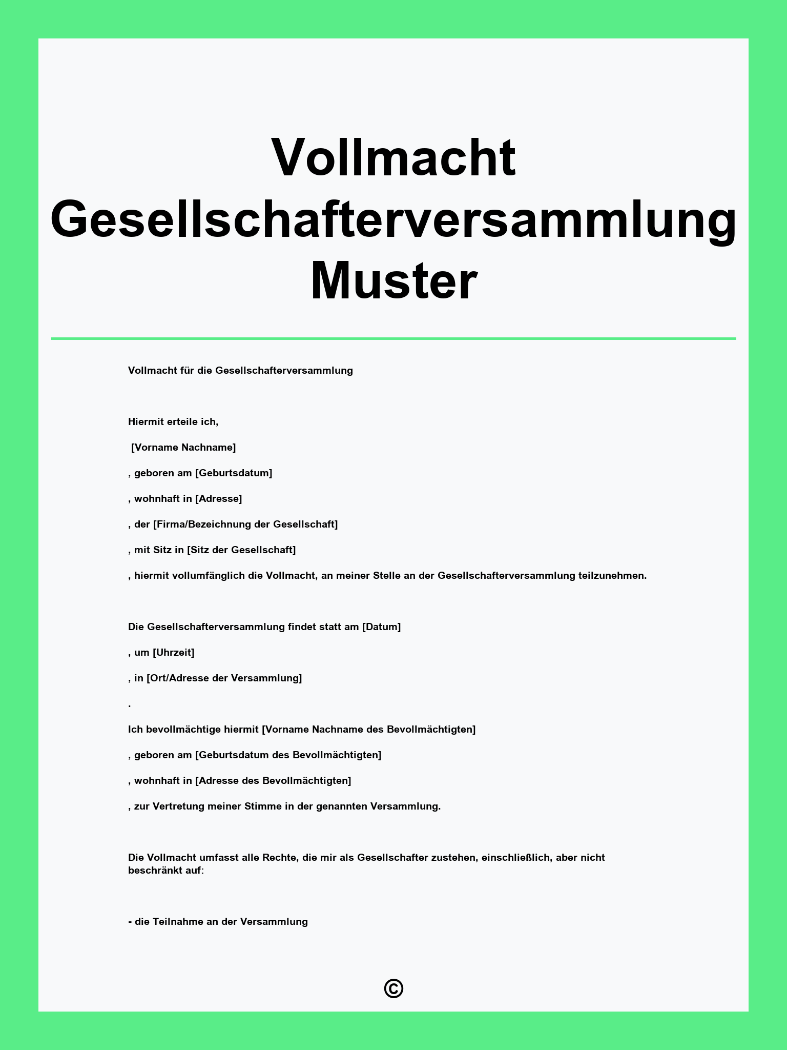 Vollmacht Gesellschafterversammlung Muster