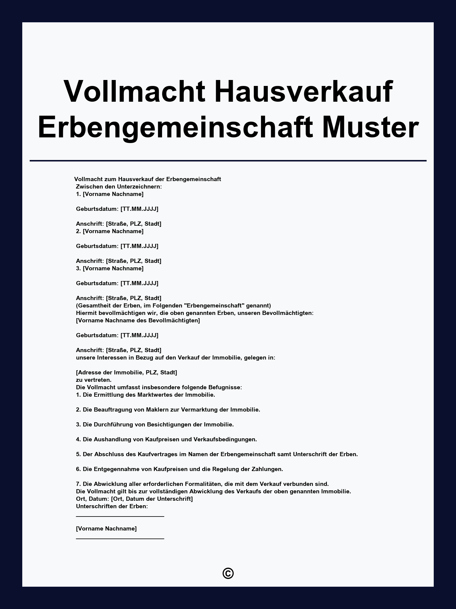 Vollmacht Hausverkauf Erbengemeinschaft Muster