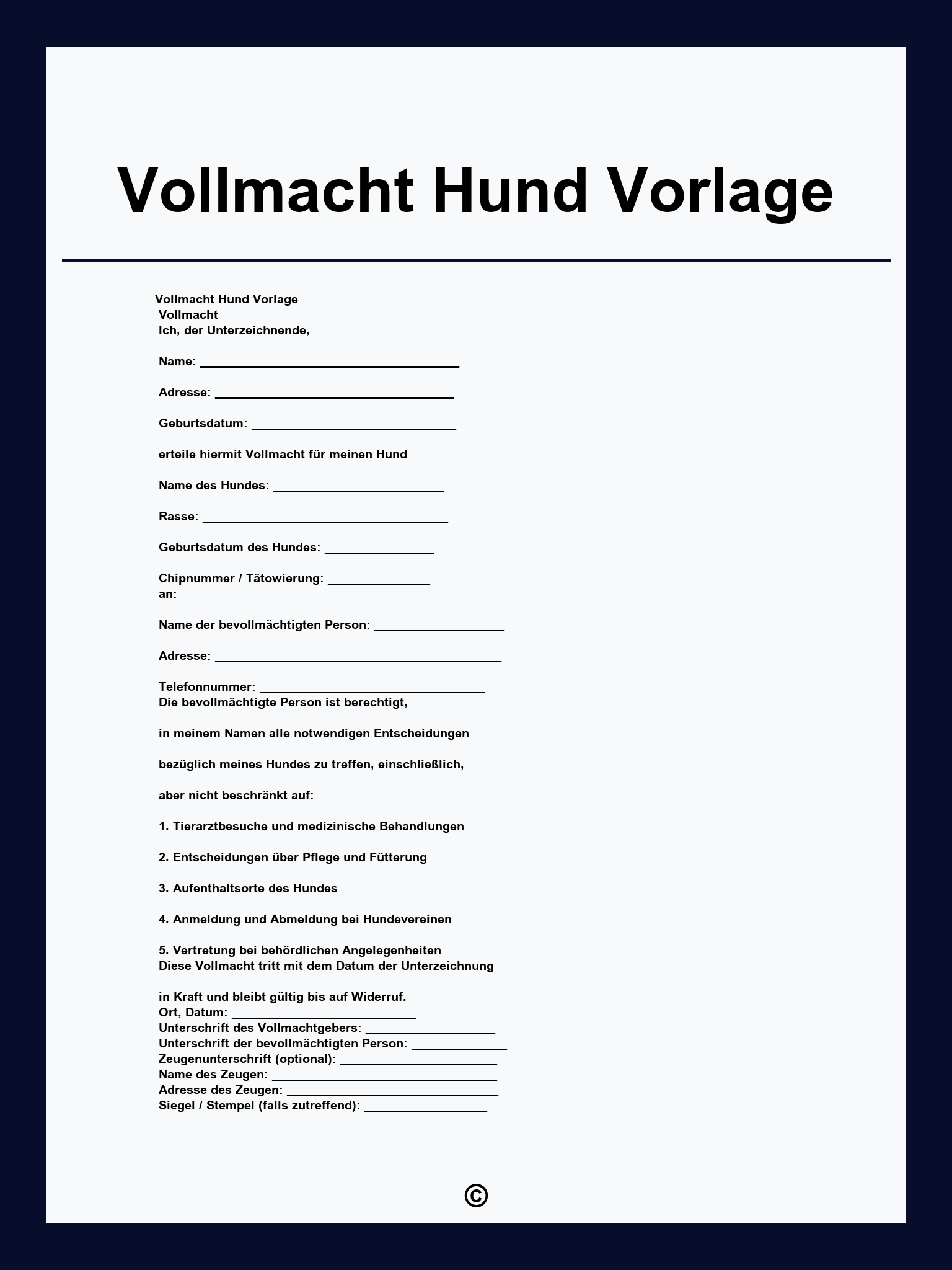 Vollmacht Hund Vorlage