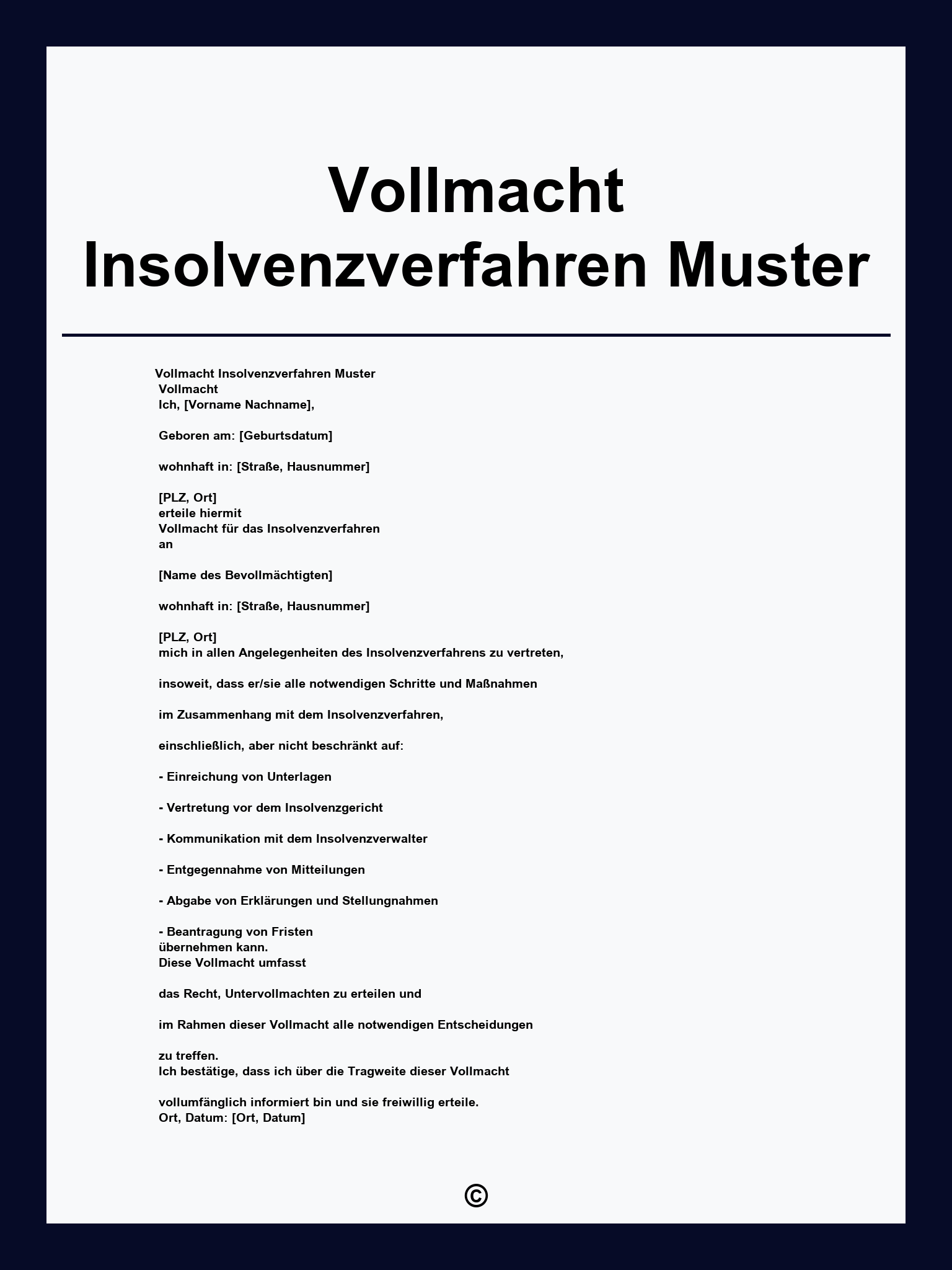 Vollmacht Insolvenzverfahren Muster
