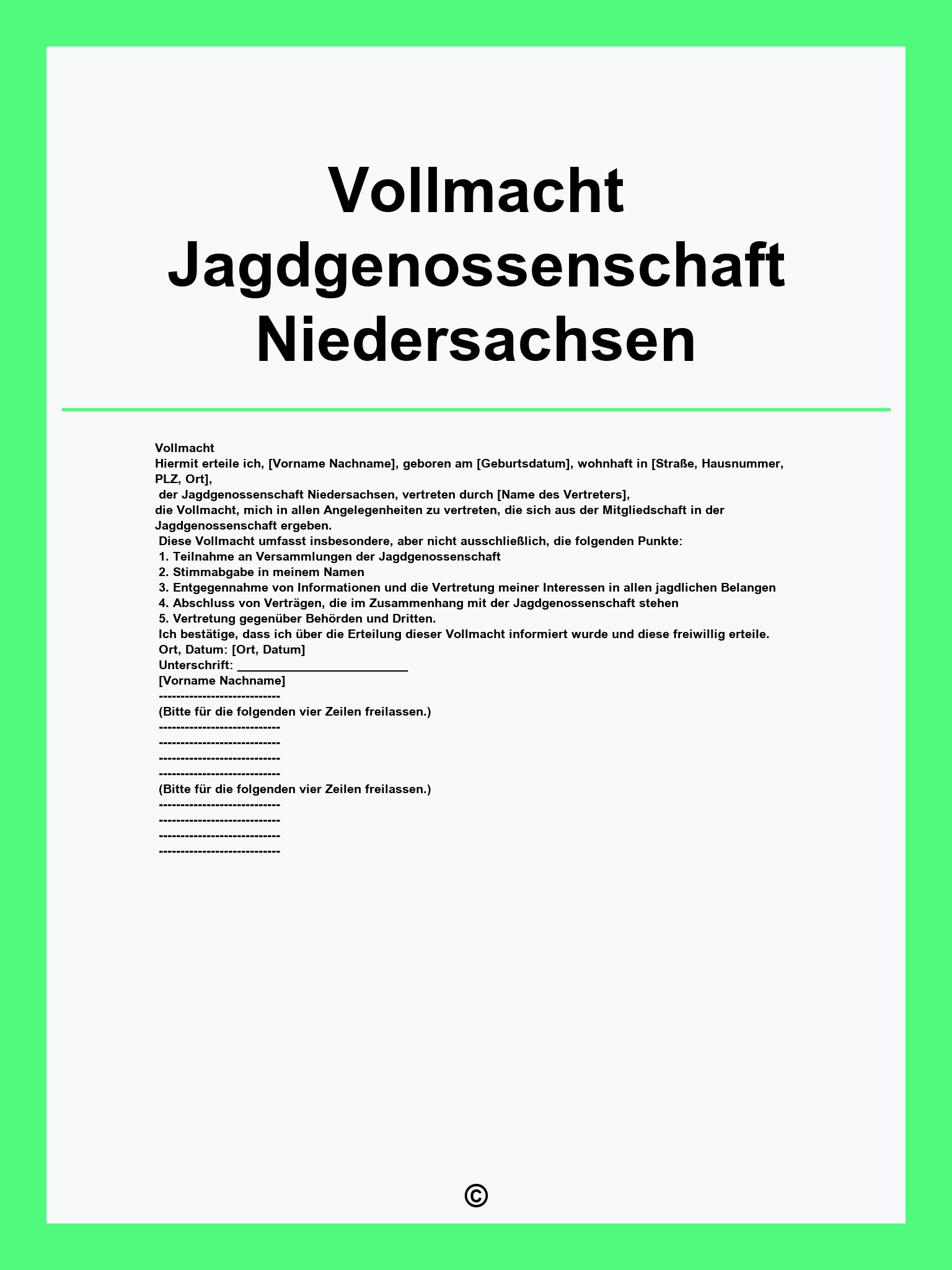 Vollmacht Jagdgenossenschaft Niedersachsen