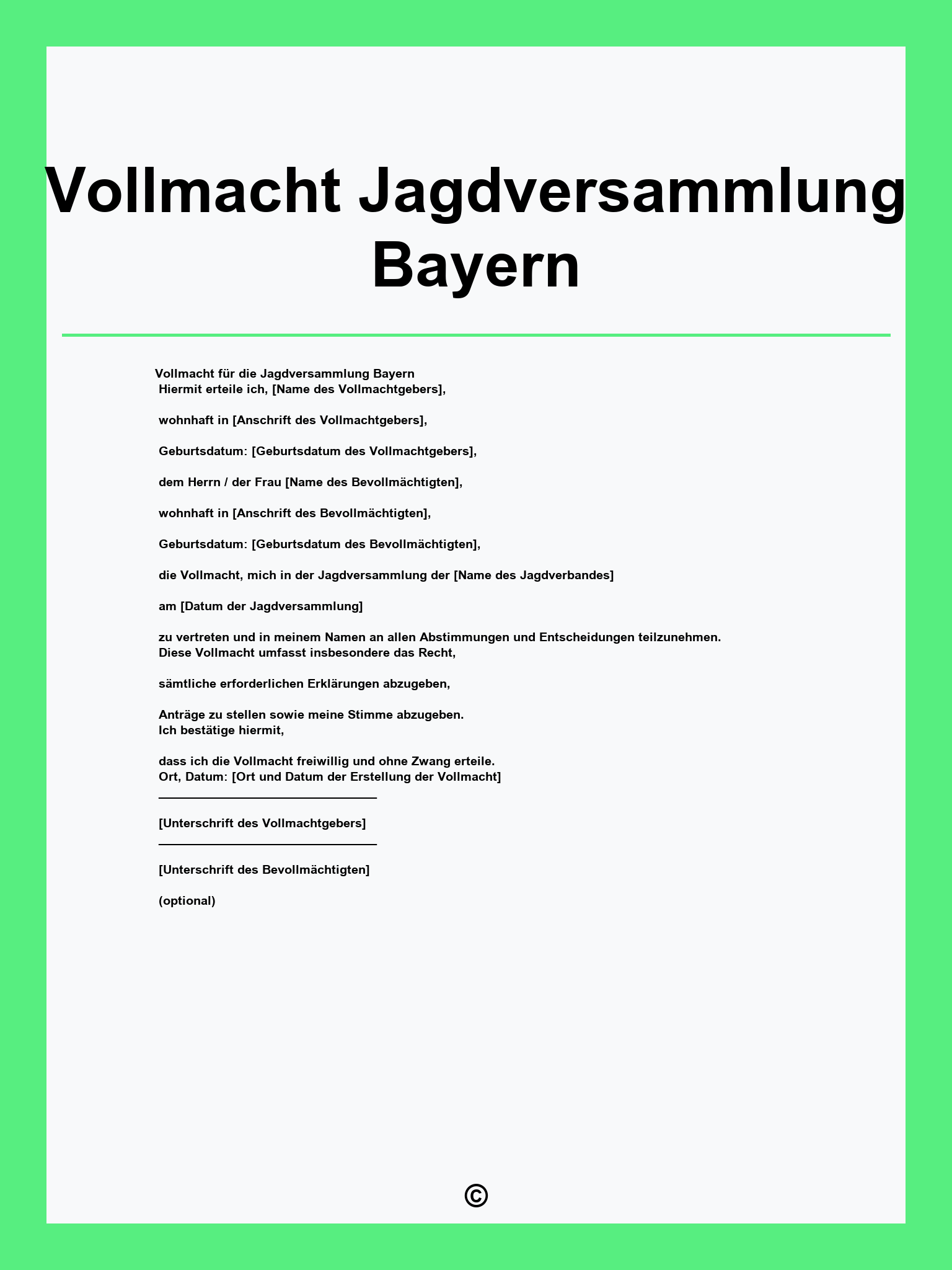 Vollmacht Jagdversammlung Bayern