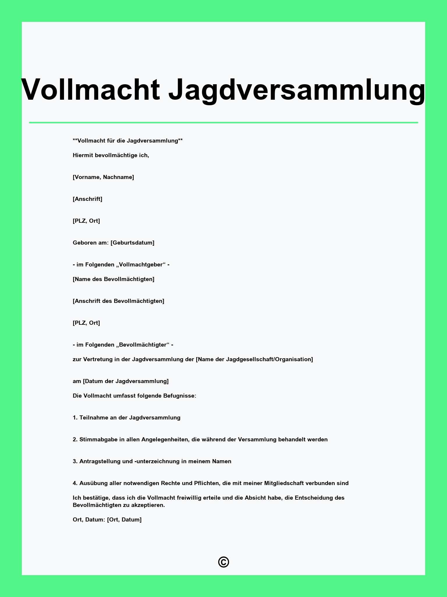 Vollmacht Jagdversammlung