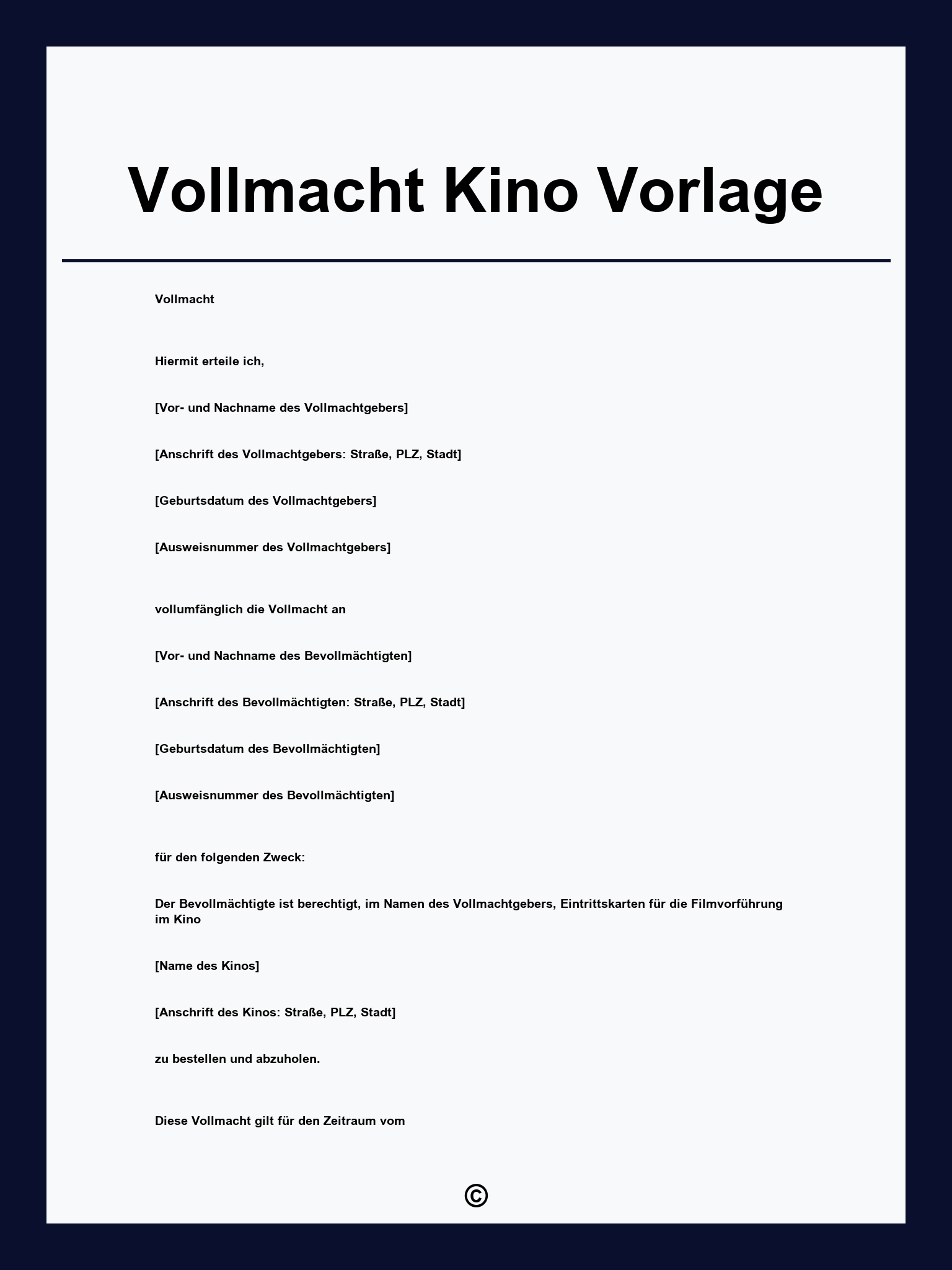 Vollmacht Kino Vorlage