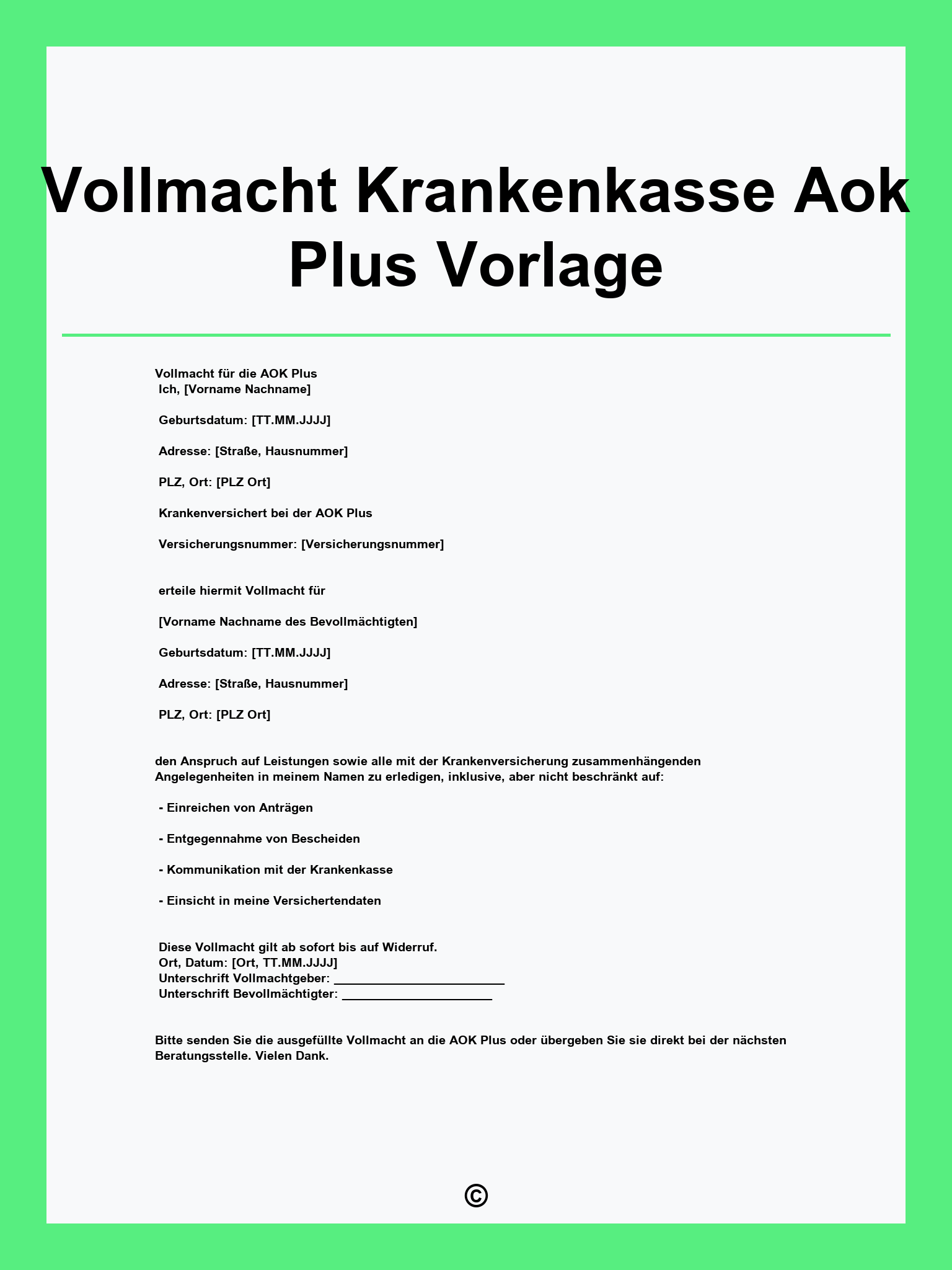 Vollmacht Krankenkasse Aok Plus Vorlage