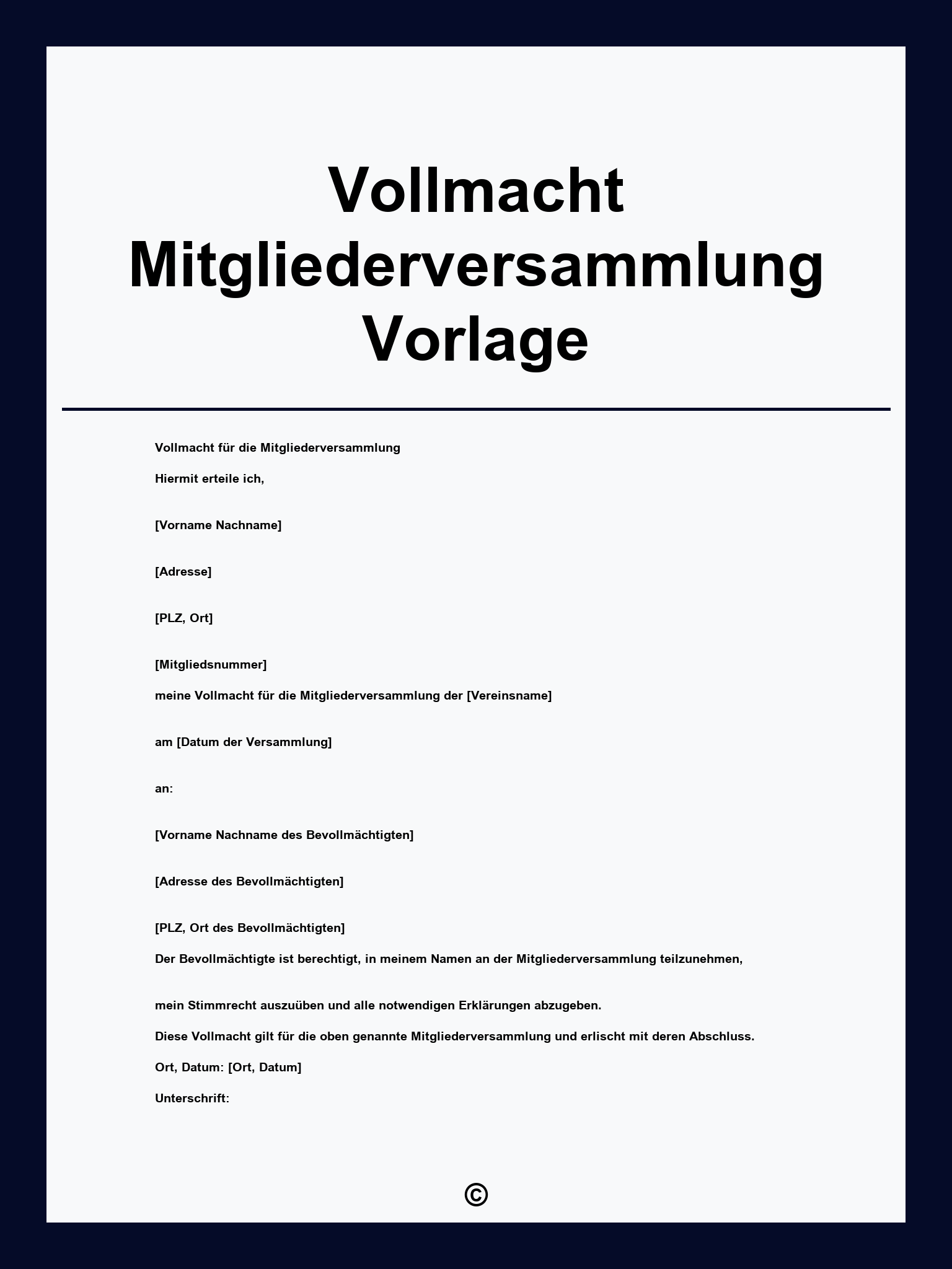 Vollmacht Mitgliederversammlung Vorlage