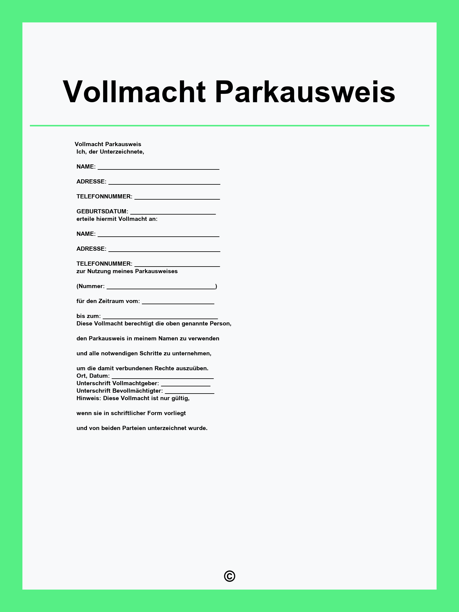 Vollmacht Parkausweis