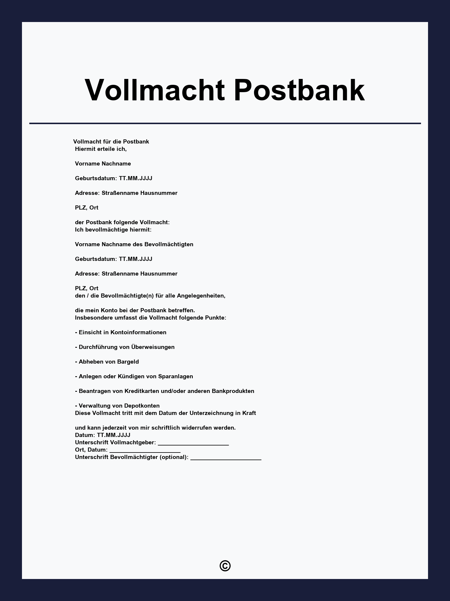 Vollmacht Postbank