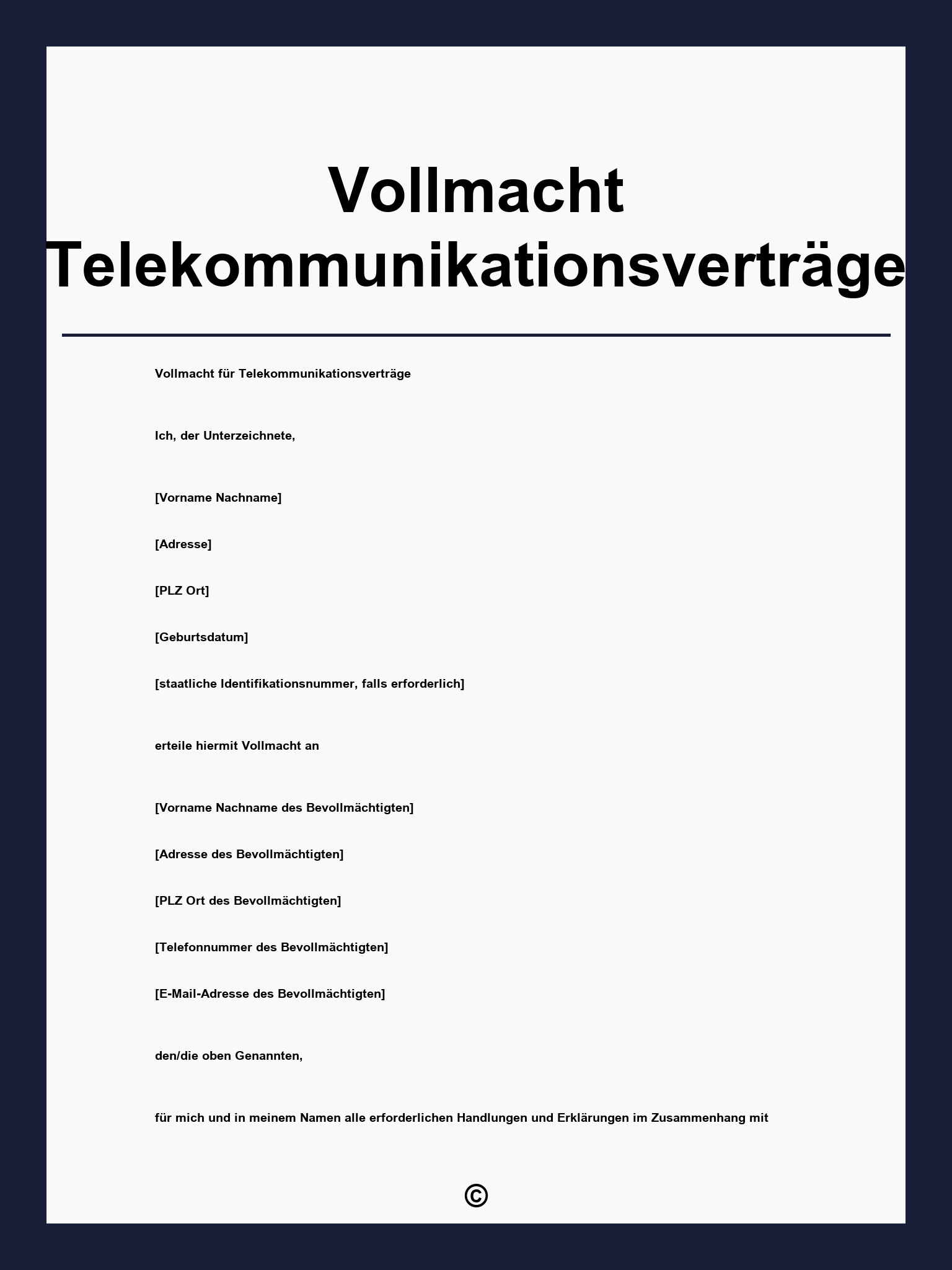 Vollmacht Telekommunikationsverträge