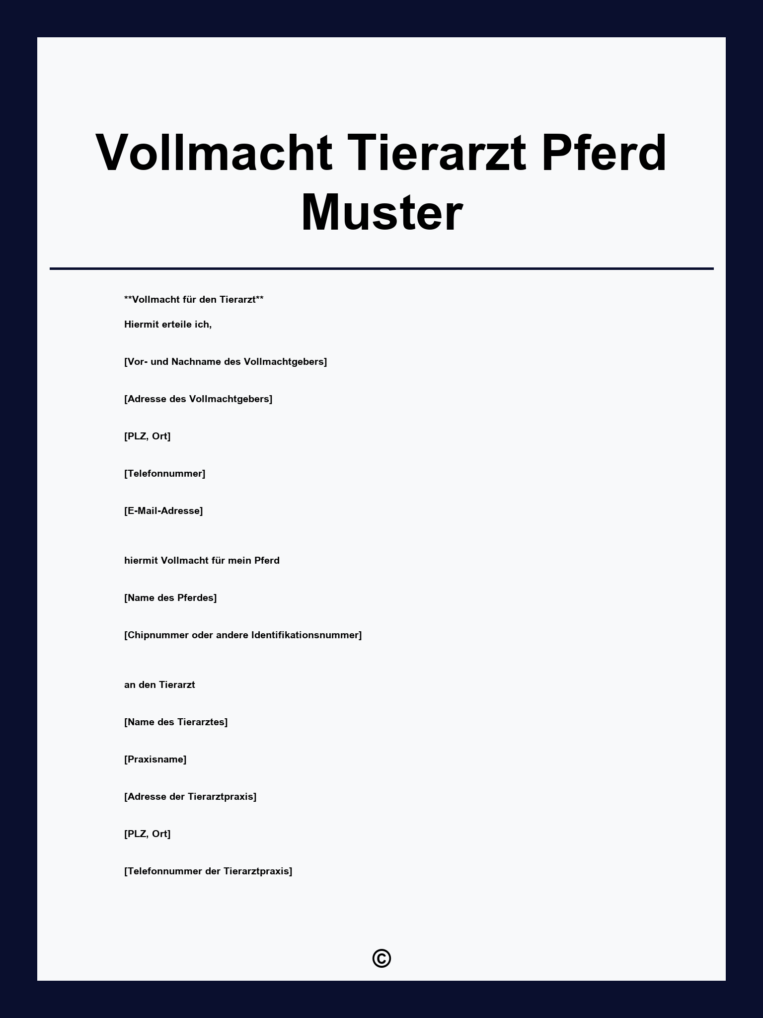 Vollmacht Tierarzt Pferd Muster