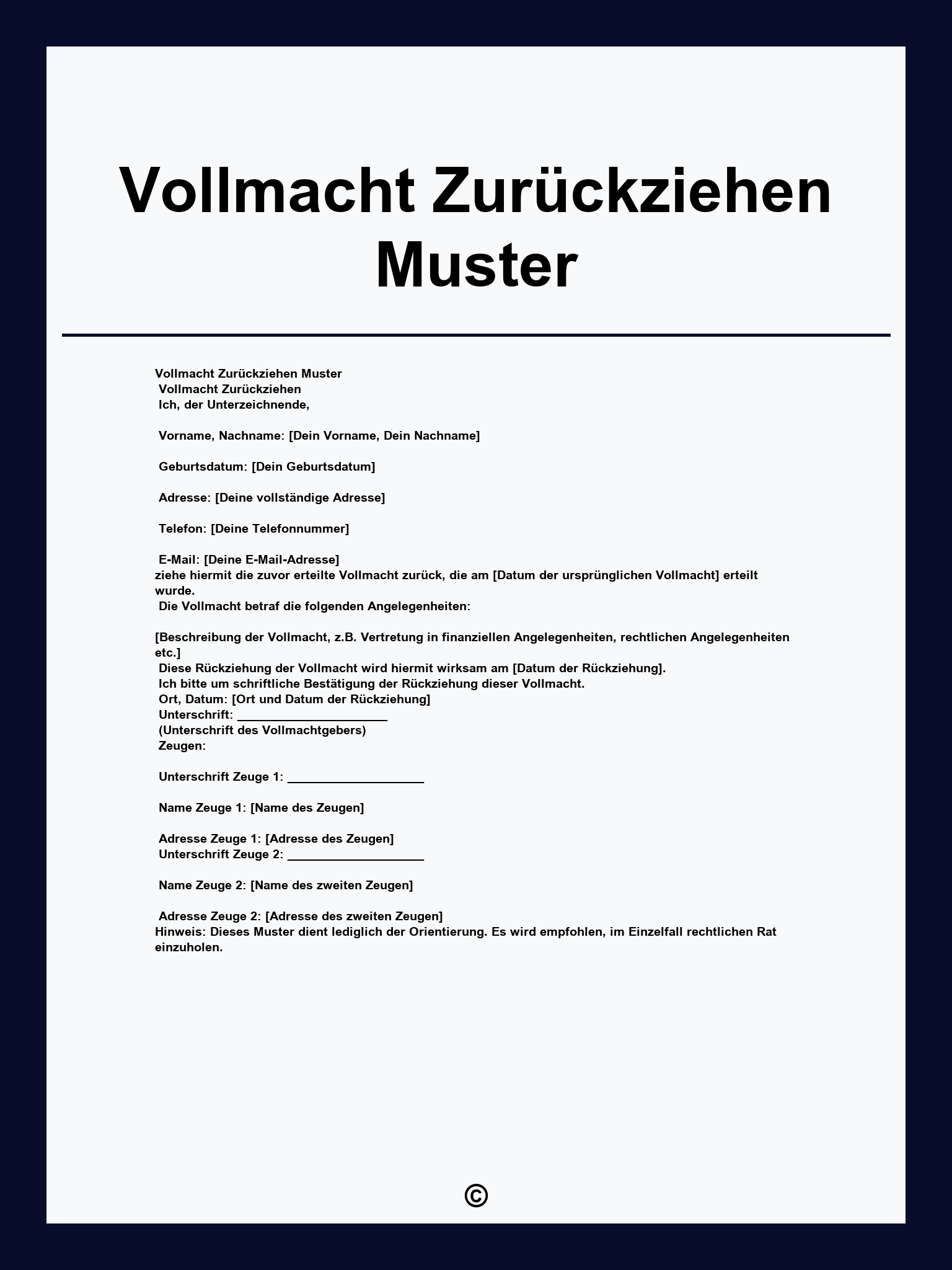 Vollmacht Zurückziehen Muster
