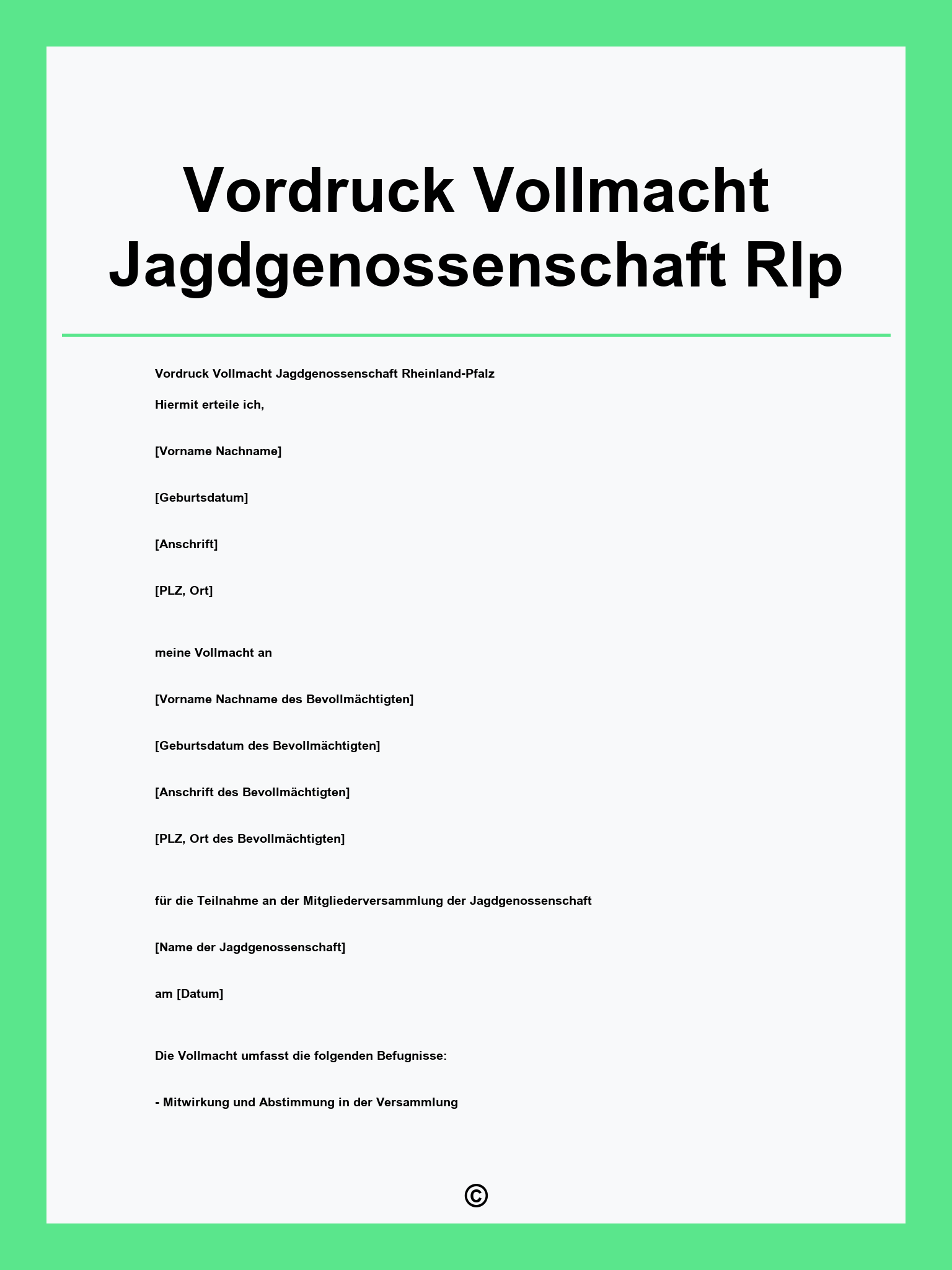 Vordruck Vollmacht Jagdgenossenschaft Rlp