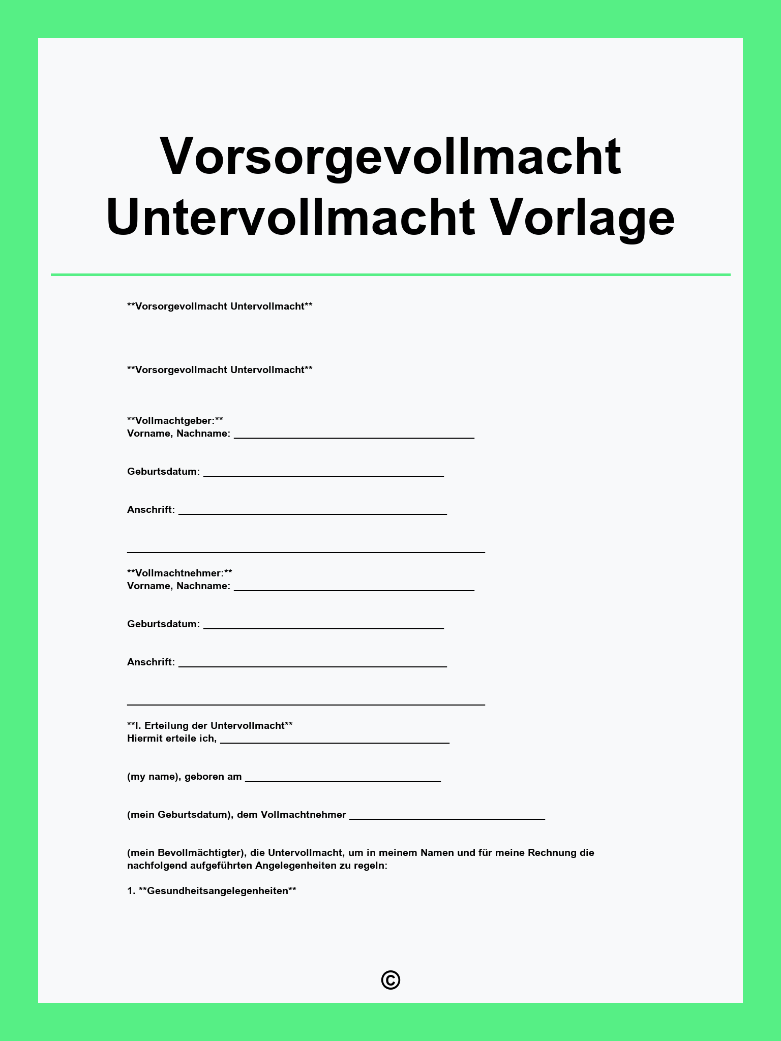 Vorsorgevollmacht Untervollmacht Vorlage