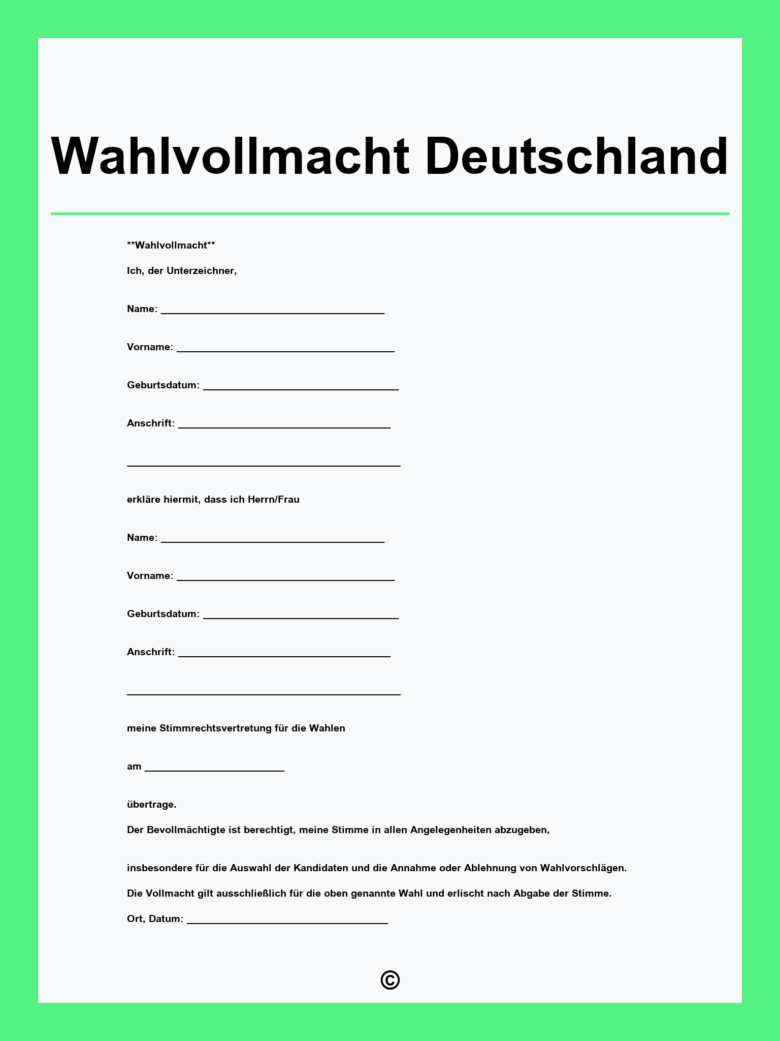 Wahlvollmacht Deutschland